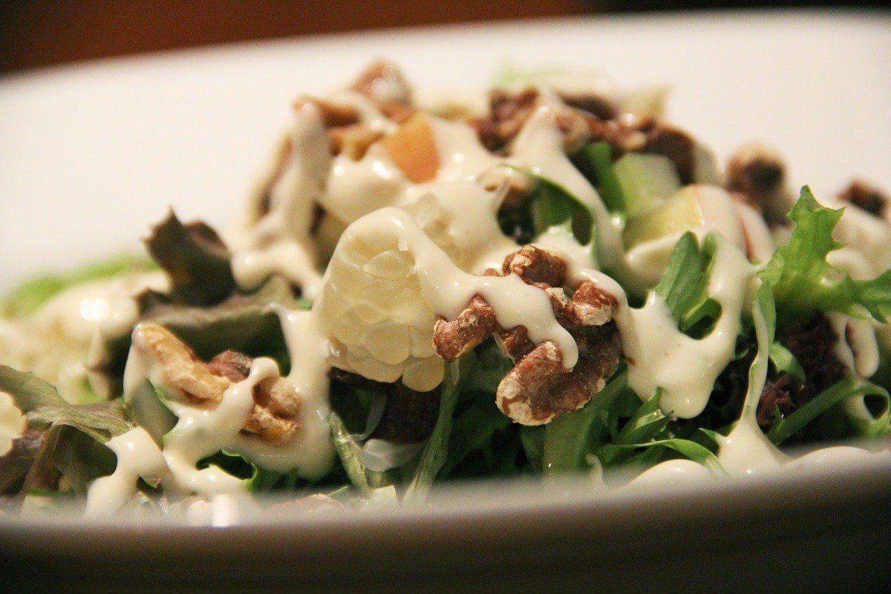salad dressing on a fruit salad