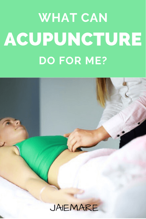 Woman receiving acupuncture treatment.
